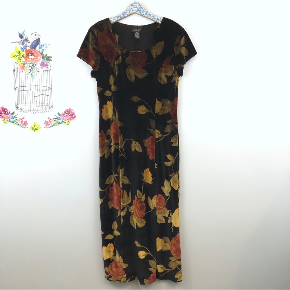 Vintage Scarlett black floral velvet dress SZ 9/10